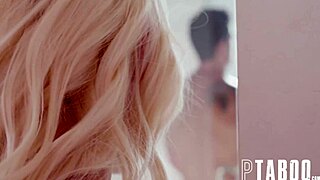 Petite amateur teen with small tits gives blowjob in hardcore pov taboo reality scene as she wants to watch Kenna James and Ryan Driller