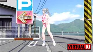Futanari character performs erotic masturbation dance to wavefile mix by DJ Riko in MMD style
