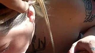 she gets mad after i give her friend deepthroat blowjob and blast cumshot on his face. slut latina sucks cock with handjob in crazy tattoo scene.