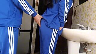 hey, caught this latina schoolgirl having a quickie in the school bathroom with her friend