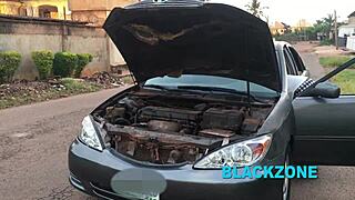 chubby ebony neighbor with big tits needs help after car damage in bedroom