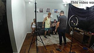 Hey, is the old guy crazy to fuck that skinny big-ass Anãzinha in this wild suruba backstage?