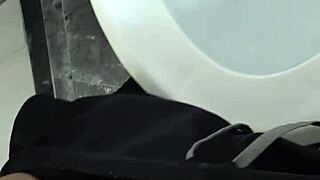 Black guy masturbated close up in restroom until he came hard