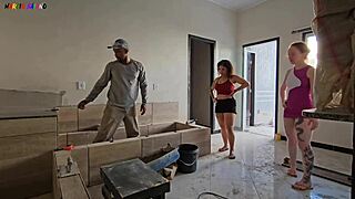 Construction Worker Delighted by Unexpected Visit from Attractive Bosses on Site