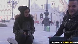 Euro Amateur Rides Truck Driver with Blowjob and Cowgirl in Outdoor Public Truck