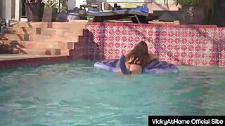 Why do milf vicky vette and friend teal conrad eat wet pussy by the pool?