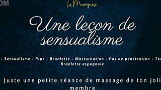 Experience this French audio solo with gentle handjob praises and huge tits