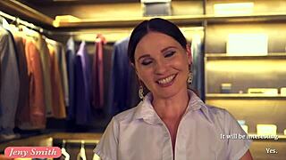 Oh wow, close friend Jeny Smith teases a man in clothing store with upskirt flashes!