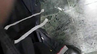 Black guy masturbated close up in restroom until he came hard