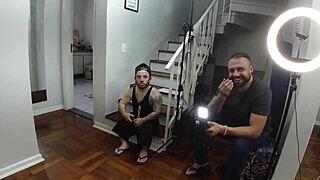 Hey, is the old guy crazy to fuck that skinny big-ass Anãzinha in this wild suruba backstage?