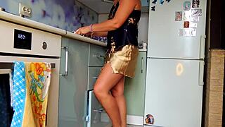 I was just finishing kitchen work as a big ass milf when hard fucking led to thick hot dripping creampie