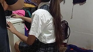 Hey, my peruvian schoolgirl sneaks into another room and ends the sexual learning session really well with a blowjob.