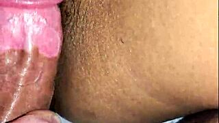 latina wife in black panties takes cumshot on hairy beaver and big ass.