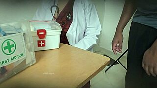 Doctor performs secret blowjob on patient in clinic setting.