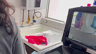 Two lesbians having silent sex in the kitchen with passionate tribbing!