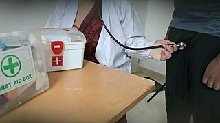 Doctor performs secret blowjob on patient in clinic setting.