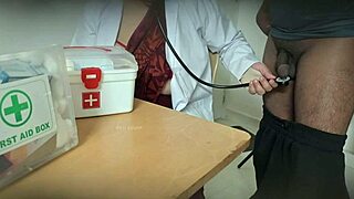 Doctor performs secret blowjob on patient in clinic setting.