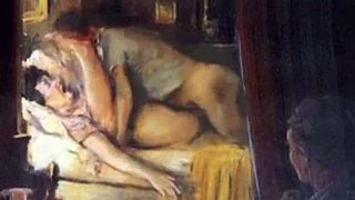 Vintage erotic drawings with retro pussy hairy beaver antique style
