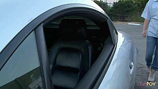 A stunning lesbian blonde in heels is comforting another sex depraved stunner with pussy licking in the parking lot.