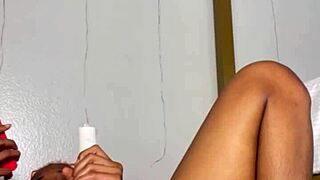 i'm edging my wet pussy lips in homemade solo session showing off my skinny teen body to my black best friend