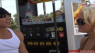 Bold pickup of busty blonde slut with tattoo leads to hardcore fucking and facial cumshot