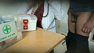 Doctor performs secret blowjob on patient in clinic setting.