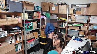 Skinny teen 18+ shoplifter gets suspected at work and fucked hard by security in office.