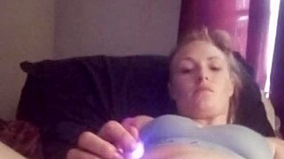 Snow bunny plays with shaved pussy using toys