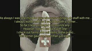 On a sunny ranch, a straight farmer guy gets convinced to try a thrilling blowjob and handjob from another country fellow.