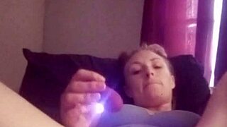 Snow bunny plays with shaved pussy using toys