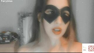 a skinny girl steps out in a towel showing her naked little bum