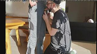 On a sunny ranch, a straight farmer guy gets convinced to try a thrilling blowjob and handjob from another country fellow.