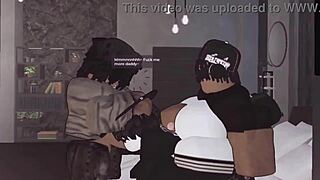 This femboy takes rough pounding from two huge black cocks in group session