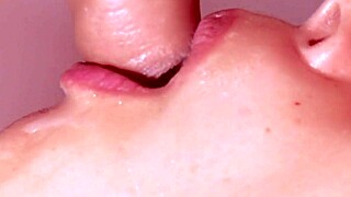 Step brother returns so step sister gives him amateur blowjob with facial cumshot