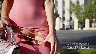 Feeling excited, I cut my dress and went outside flashing upskirt to others with naughty milf exhibitionism.