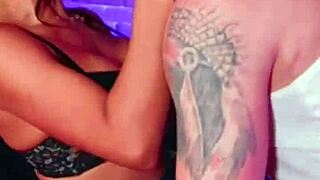 Tattooed Muscular Guy Fucks Busty Latina Hardcore in Stockings and Heels