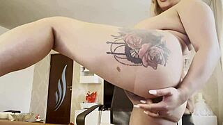Naked Big Tits Blonde Hints at Pussy and Ass Fingering in Tattoo Solo