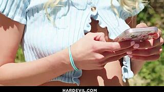 I see horny blonde Lindsey Lakes craving submissive sex with rimjob, deepthroat blowjob, and monster cock fingering in stockings