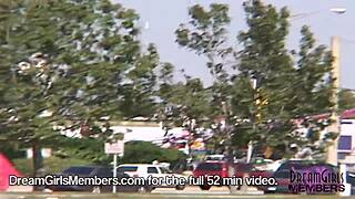 Danielle goes wild with risky public nudity flashing shaved pussy outdoors