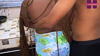 Ebony beauty with big ass gets intense doggy style fucking in the kitchen before preparing a hot meal.