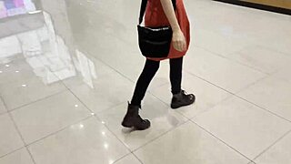 Blonde slut in leggings has risky rough sex with stranger in public toilet for cash