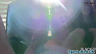 Ebony shemale masturbates, spills jizz!