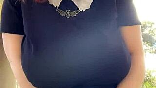 Alt milf nextdoor smokes outback! Fat bbw with big natural tits and curvy ass in thong panties chubby and kinky outdoor fetish action!