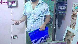 hot ravinadesi stepsister gets naked spreading shaved tight pussy in front of saloon man during hairy choot shaving