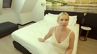 Curvy blonde pornstar confronts noisy neighbor in hotel room