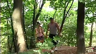 brunette hottie gets massive facial after outdoor anal sex and blowjob