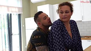 hot naughty girl seduces stepmom's lover 😈 he fucks them both hard in mouth with huge dick