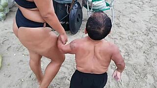 Famous dwarf on honeymoon at beach with brazilian big ass amateur