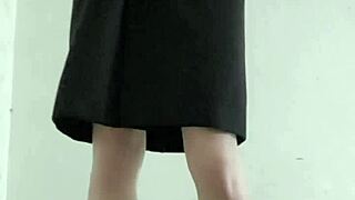 shemale ting xuan slips into underwear under her coat for public outdoor masturbation on the street until cumshot