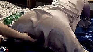 French amateur in satin black panties and corset does doggystyle deepthroat rimming with toys